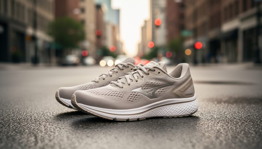 Nike Pegasus 41 running shoes placed on wet pavement outdoors in a Canadian city setting