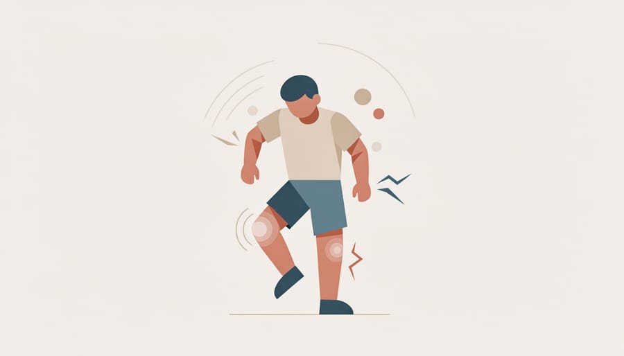 Beginner runner stopping to assess pain or discomfort on a sidewalk