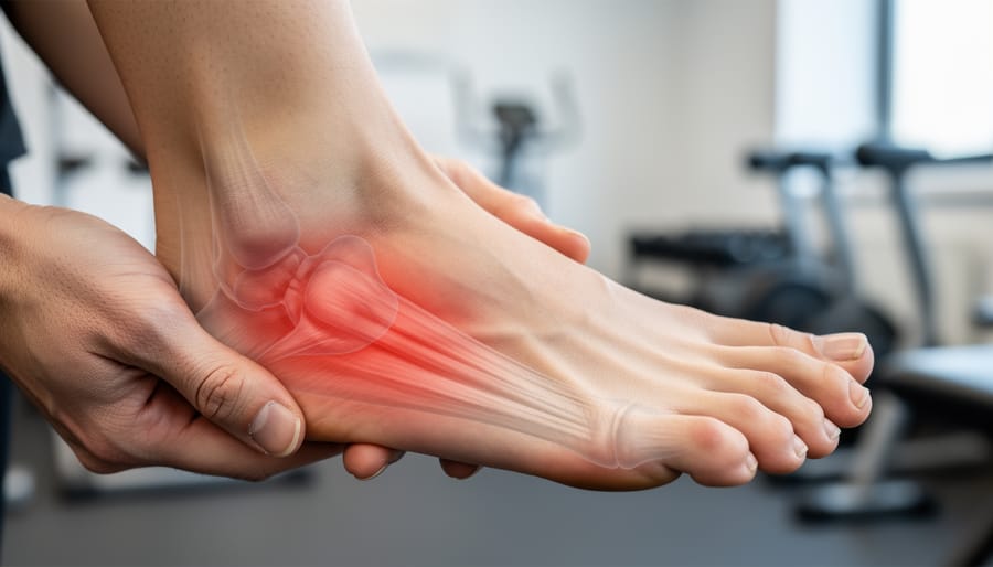 Close-up of a runner stretching the toes and showing the arch area