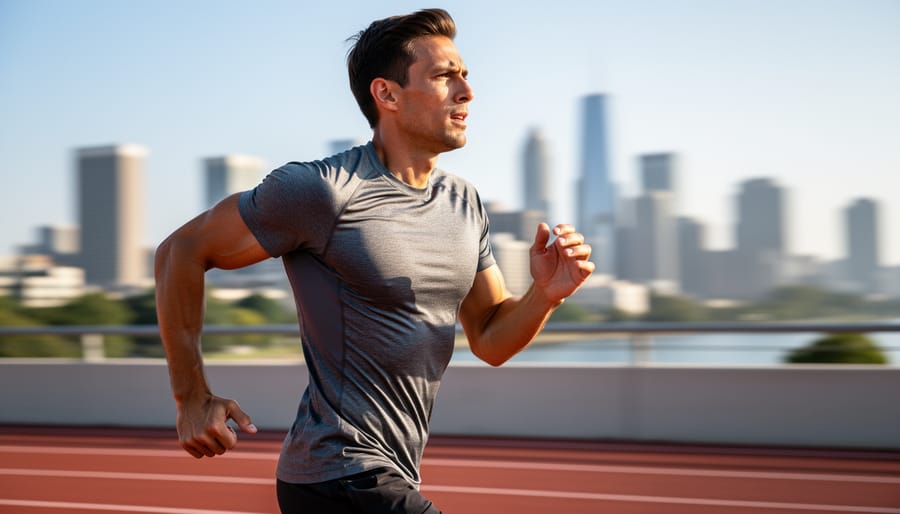 Runner performing a thoracic spine rotation mobility exercise on the floor
